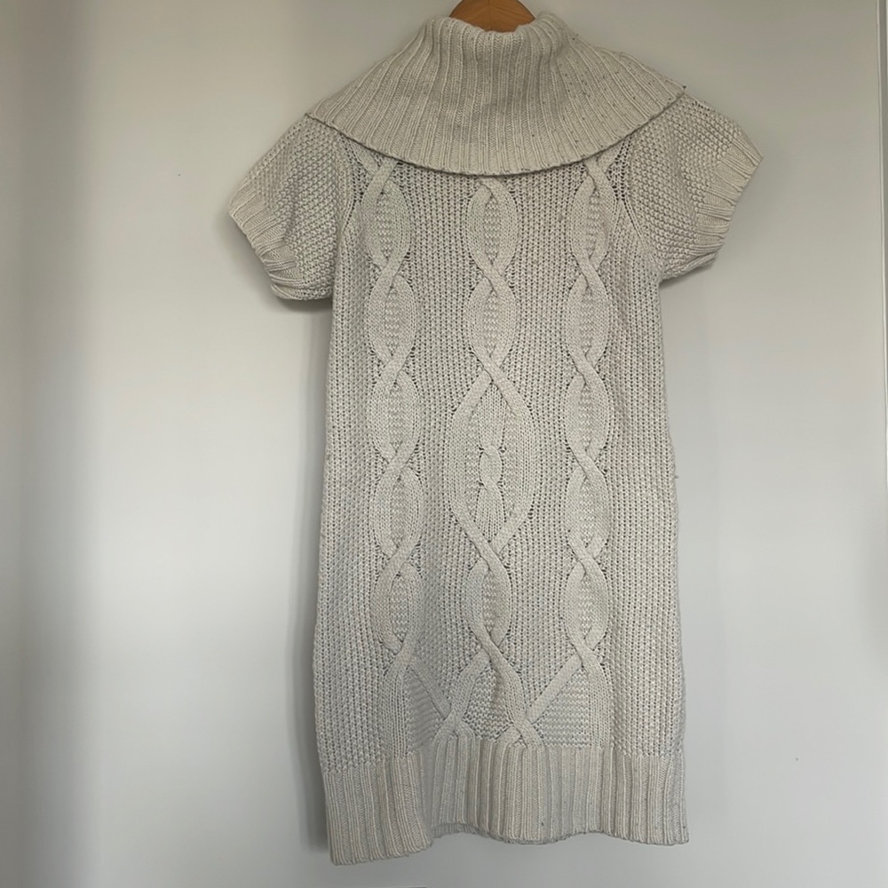Forever Twenty One Off White Midi Cowl Neck Cable Knit Sweater Dress Sz L